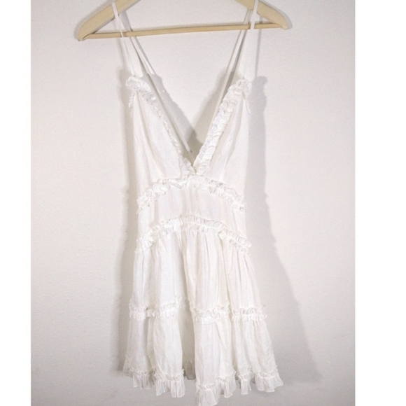 Princess Polly Dawning White Ruffle Plunge Babydoll Swing Dress Womens Size 10 - Picture 2 of 8